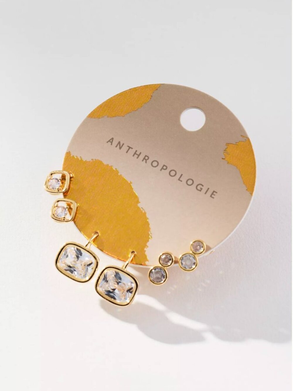 NWT Anthropologie Crystal 14K Gold Plated Earrings Set of 3 Pairs OS